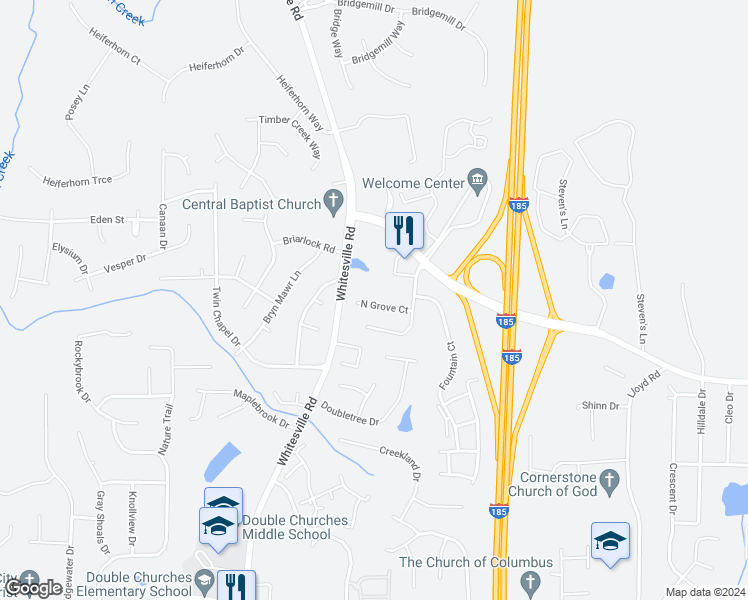 map of restaurants, bars, coffee shops, grocery stores, and more near 1624 North Grove Court in Columbus
