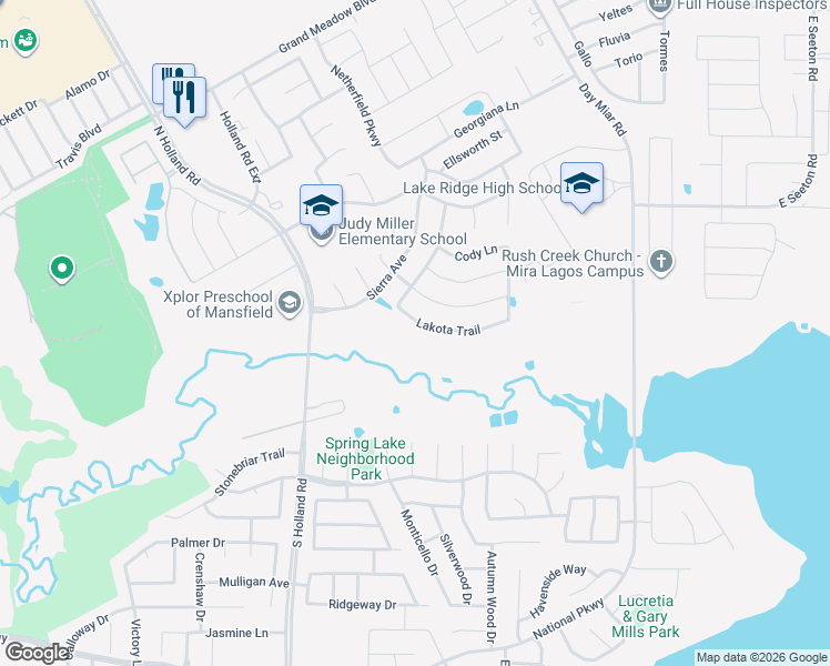 map of restaurants, bars, coffee shops, grocery stores, and more near 110 North Holland Road in Mansfield