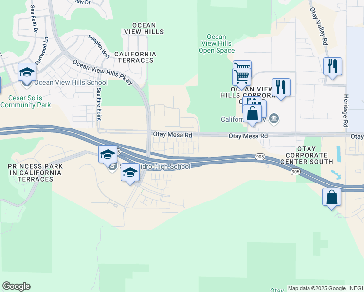 map of restaurants, bars, coffee shops, grocery stores, and more near 5403 Otay Mesa Road in San Diego