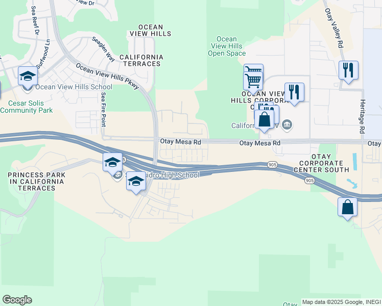 map of restaurants, bars, coffee shops, grocery stores, and more near 5480 Seacliff Place in San Diego