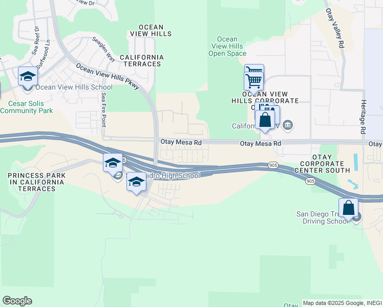 map of restaurants, bars, coffee shops, grocery stores, and more near 5465 Seacliff Place in San Diego