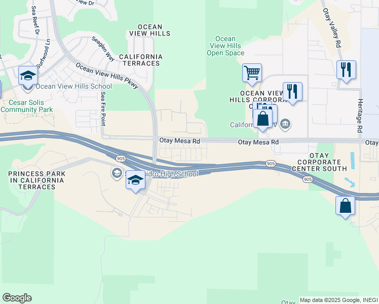 map of restaurants, bars, coffee shops, grocery stores, and more near 5403 Otay Mesa Road in San Diego