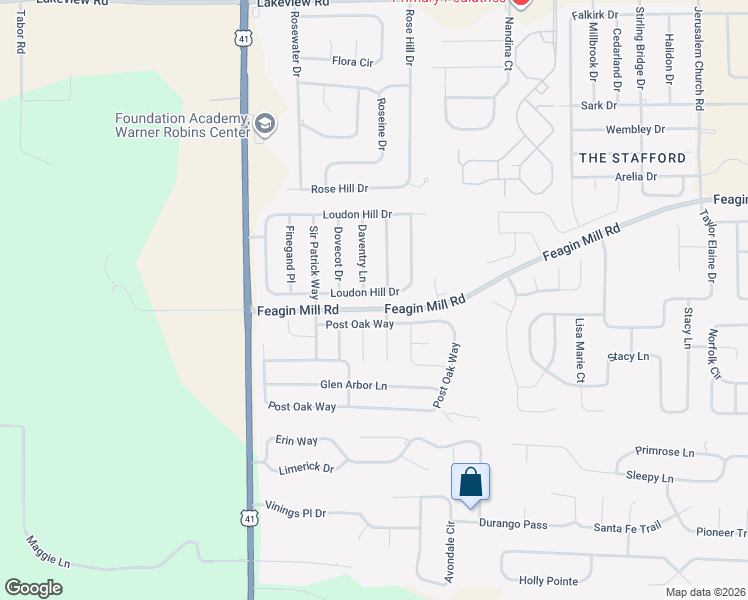 map of restaurants, bars, coffee shops, grocery stores, and more near 118 Daventry Lane in Warner Robins