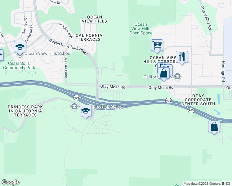 map of restaurants, bars, coffee shops, grocery stores, and more near 5403 Otay Mesa Road in San Diego