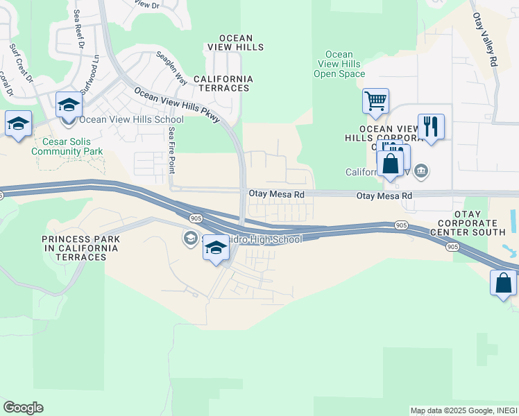map of restaurants, bars, coffee shops, grocery stores, and more near 5511 Surfrider Way in San Diego