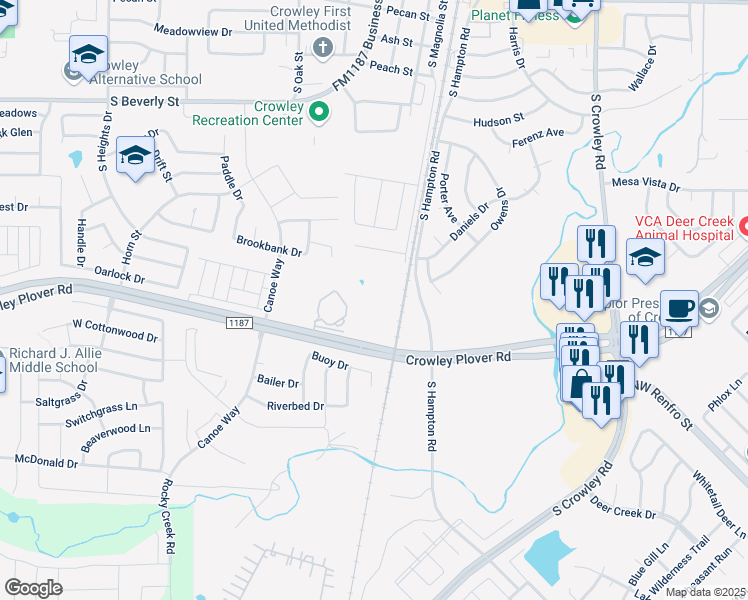 map of restaurants, bars, coffee shops, grocery stores, and more near 852 South Hampton Road in Crowley