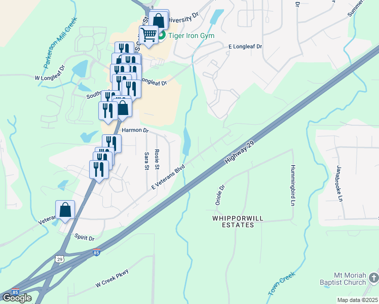 map of restaurants, bars, coffee shops, grocery stores, and more near 1974 Panda Court in Auburn