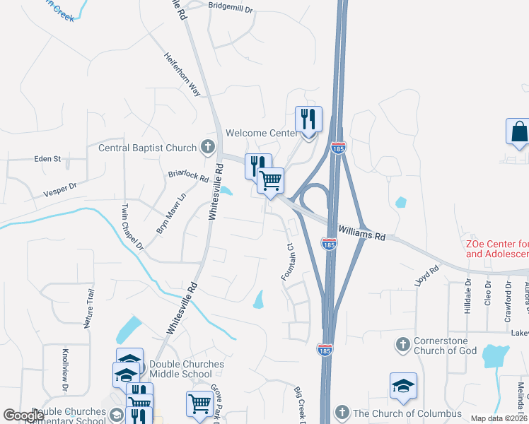 map of restaurants, bars, coffee shops, grocery stores, and more near Williams Way in Columbus