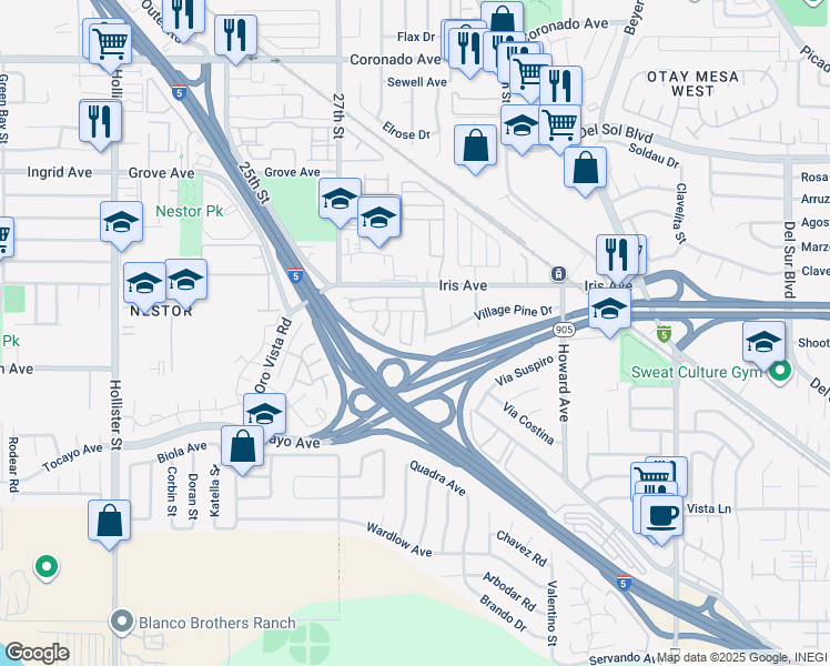 map of restaurants, bars, coffee shops, grocery stores, and more near 1560 Monterey Pine Drive in San Diego