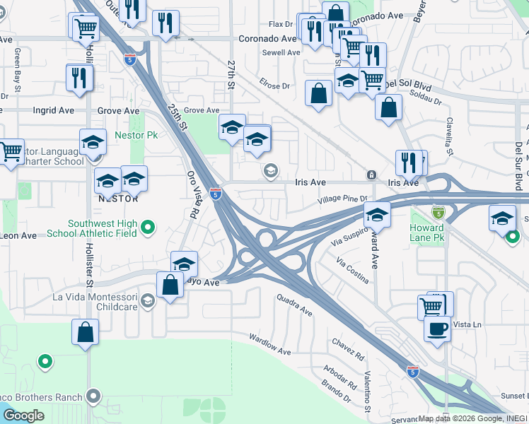 map of restaurants, bars, coffee shops, grocery stores, and more near 1560 Terrace Pine Lane in San Diego