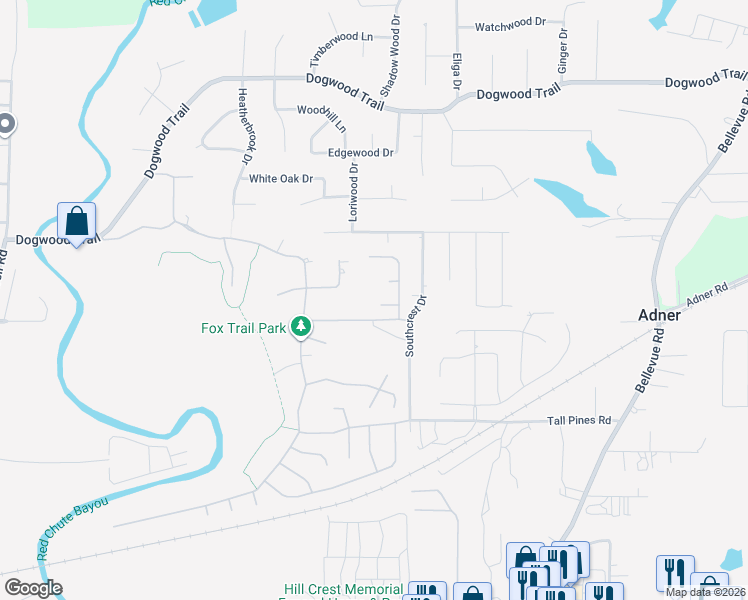 map of restaurants, bars, coffee shops, grocery stores, and more near 303 Haguewood Circle in Haughton