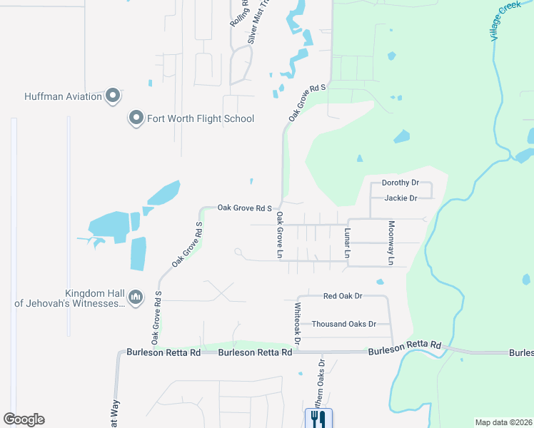 map of restaurants, bars, coffee shops, grocery stores, and more near 12805 Oak Grove Road South in Burleson