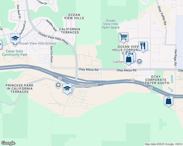 map of restaurants, bars, coffee shops, grocery stores, and more near 5471 Seacliff Place in San Diego