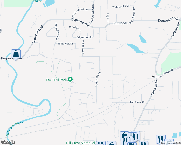 map of restaurants, bars, coffee shops, grocery stores, and more near 404 Silver Oaks Circle in Haughton