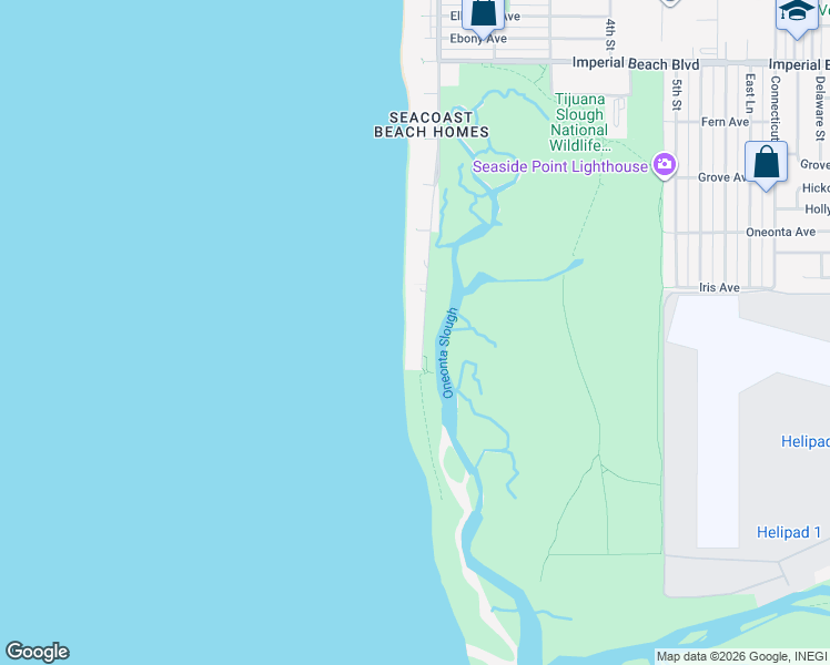 map of restaurants, bars, coffee shops, grocery stores, and more near 1610 Seacoast Drive in Imperial Beach