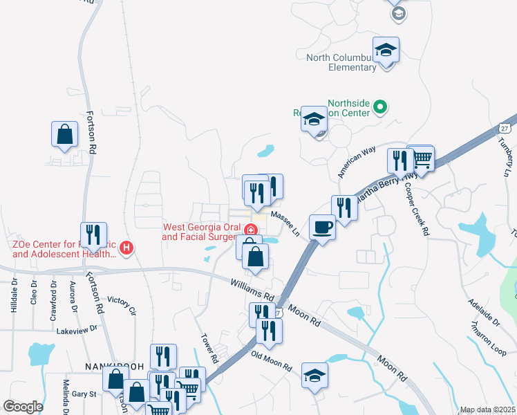 map of restaurants, bars, coffee shops, grocery stores, and more near 3500 Massee Lane in Columbus
