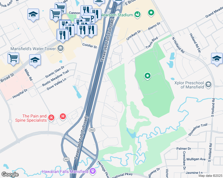 map of restaurants, bars, coffee shops, grocery stores, and more near 101 North Miller Road in Mansfield