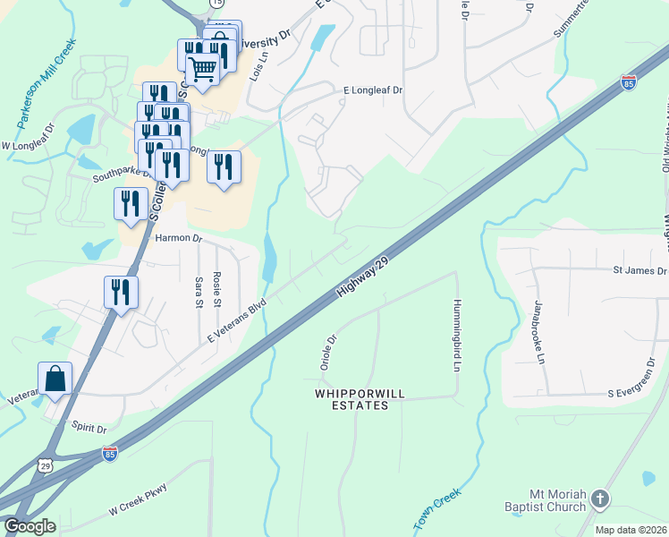 map of restaurants, bars, coffee shops, grocery stores, and more near 2001 Longview Court in Auburn