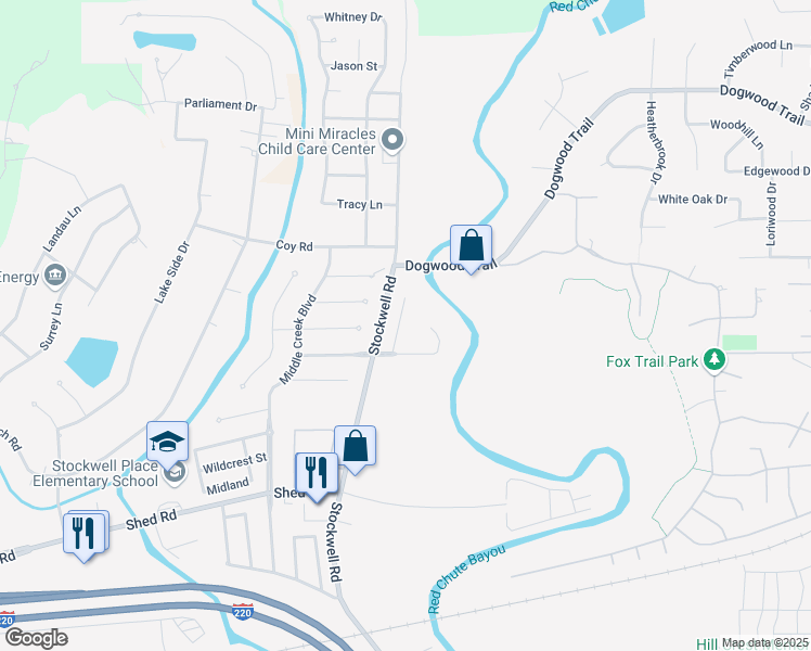 map of restaurants, bars, coffee shops, grocery stores, and more near 2208 Washburn Way in Bossier City
