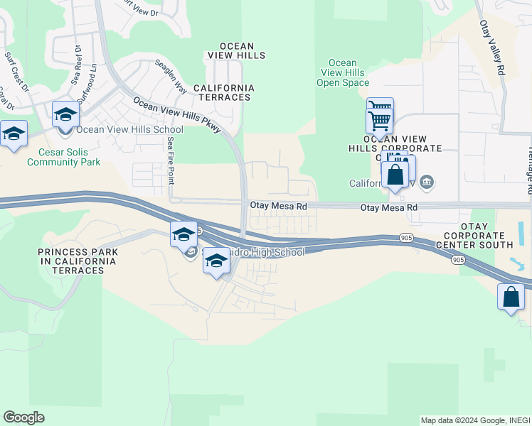 map of restaurants, bars, coffee shops, grocery stores, and more near 5360 Seacliff Place in San Diego