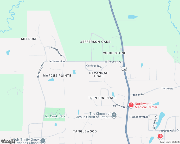 map of restaurants, bars, coffee shops, grocery stores, and more near 116-298 Savannah Trce in Ruston
