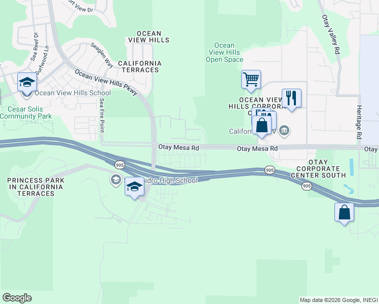map of restaurants, bars, coffee shops, grocery stores, and more near 5474 Seacliff Place in San Diego