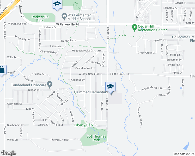 map of restaurants, bars, coffee shops, grocery stores, and more near 1105 Neptune Drive in Cedar Hill
