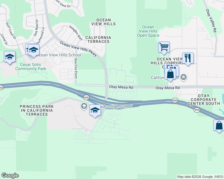 map of restaurants, bars, coffee shops, grocery stores, and more near 5511 Surfrider Way in San Diego