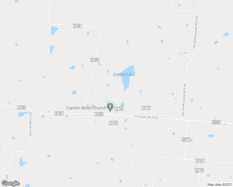 map of restaurants, bars, coffee shops, grocery stores, and more near County Road 2114 in Van Zandt County