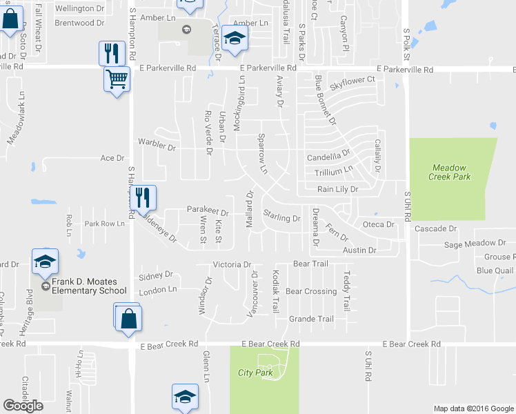 map of restaurants, bars, coffee shops, grocery stores, and more near 1317 Aviary Drive in DeSoto