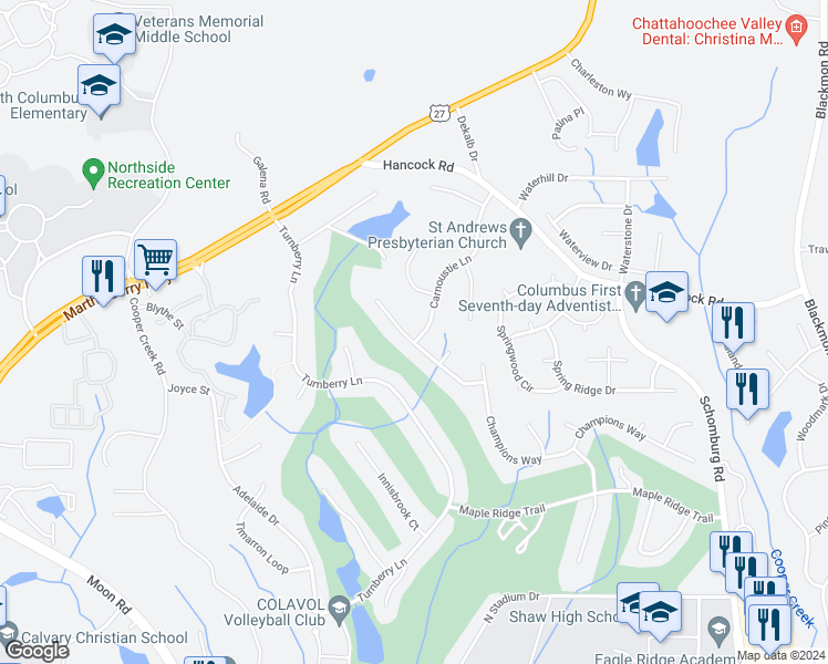 map of restaurants, bars, coffee shops, grocery stores, and more near 4500 Carnoustie Lane in Columbus