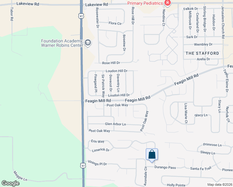 map of restaurants, bars, coffee shops, grocery stores, and more near 118 Daventry Lane in Warner Robins