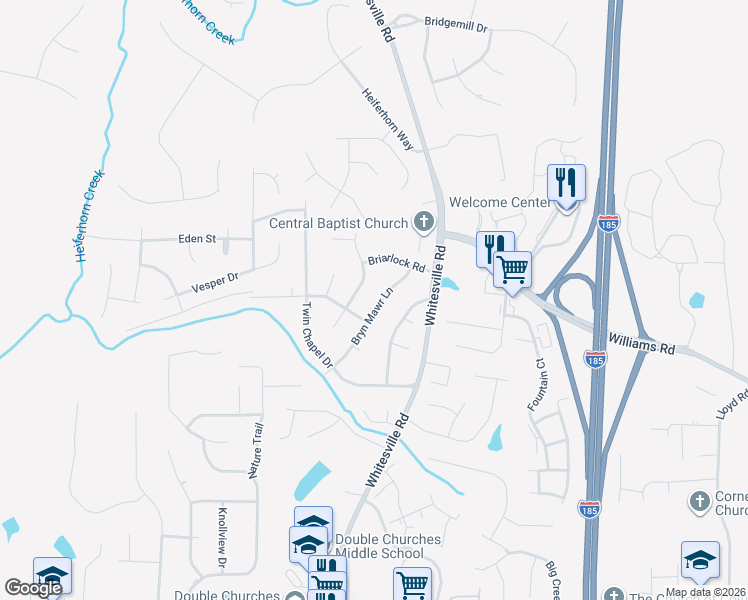 map of restaurants, bars, coffee shops, grocery stores, and more near 8217 Bryn Mawr Lane in Columbus