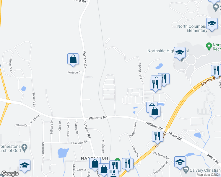 map of restaurants, bars, coffee shops, grocery stores, and more near 3071 Williams Road in Columbus
