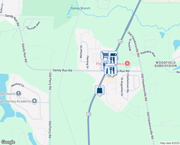 map of restaurants, bars, coffee shops, grocery stores, and more near 116 Sandy Run Road in Bonaire