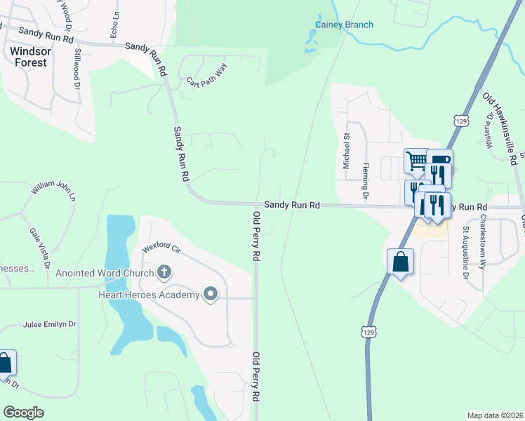map of restaurants, bars, coffee shops, grocery stores, and more near 208 Sandy Run Road in Bonaire