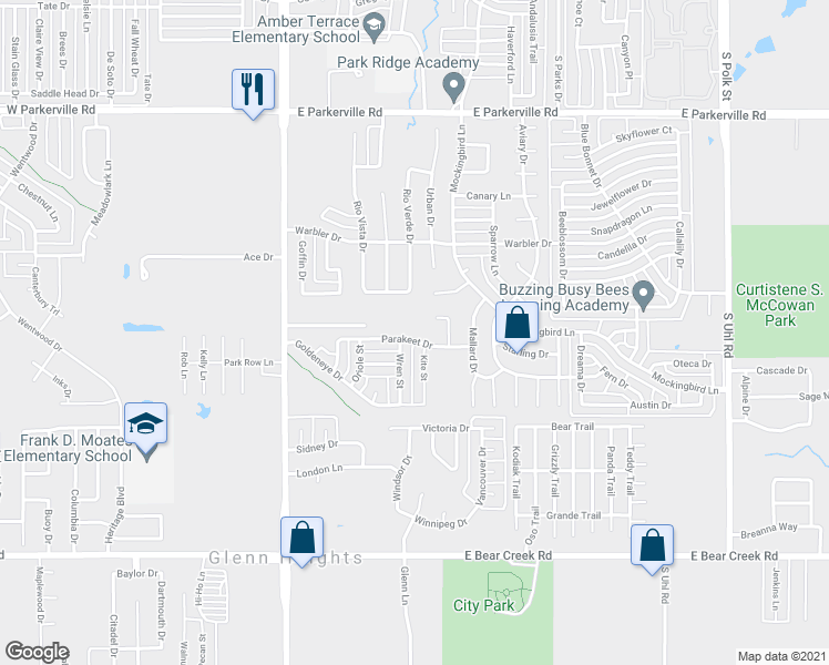 map of restaurants, bars, coffee shops, grocery stores, and more near 337 Parakeet Drive in DeSoto