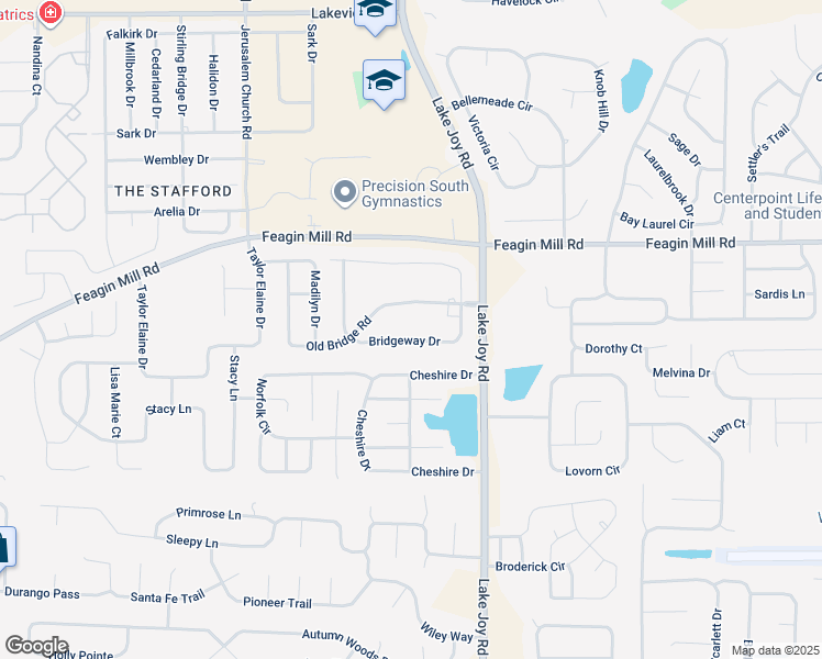 map of restaurants, bars, coffee shops, grocery stores, and more near 110 Bridgeway Drive in Warner Robins