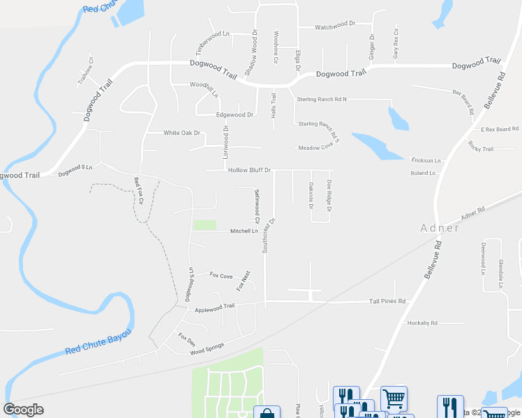 map of restaurants, bars, coffee shops, grocery stores, and more near 110 Satinwood Circle in Haughton