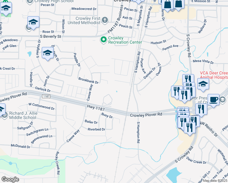 map of restaurants, bars, coffee shops, grocery stores, and more near 852 South Hampton Road in Crowley