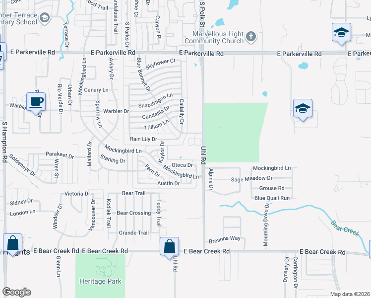 map of restaurants, bars, coffee shops, grocery stores, and more near 19 Uhl Road in Red Oak