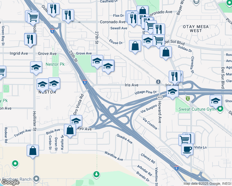 map of restaurants, bars, coffee shops, grocery stores, and more near 2765 Terrace Pine Drive in San Diego