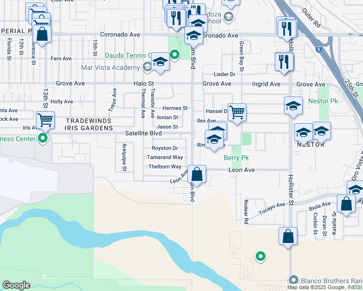 map of restaurants, bars, coffee shops, grocery stores, and more near 1864 Royston Drive in San Diego