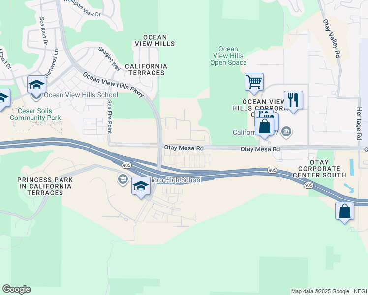 map of restaurants, bars, coffee shops, grocery stores, and more near 5403 Otay Mesa Road in San Diego