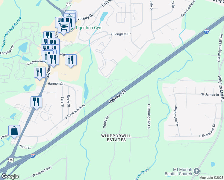 map of restaurants, bars, coffee shops, grocery stores, and more near 2001 Longview Court in Auburn