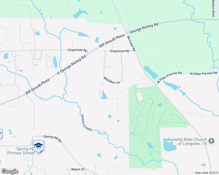 map of restaurants, bars, coffee shops, grocery stores, and more near 5310 Whitaker Circle in Longview