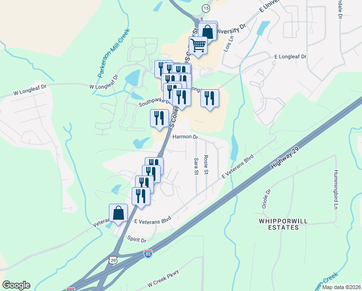map of restaurants, bars, coffee shops, grocery stores, and more near 824 Cliff Drive in Auburn