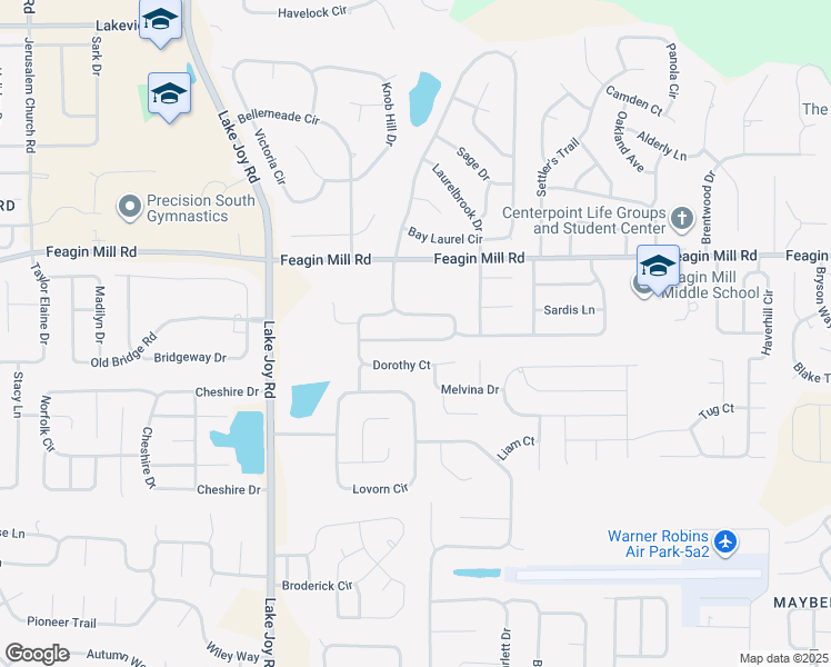 map of restaurants, bars, coffee shops, grocery stores, and more near 312 Tyson Glen Drive in Warner Robins