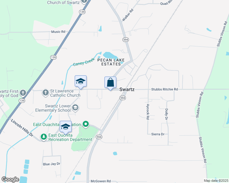 map of restaurants, bars, coffee shops, grocery stores, and more near 3163 State Highway 594 in Monroe