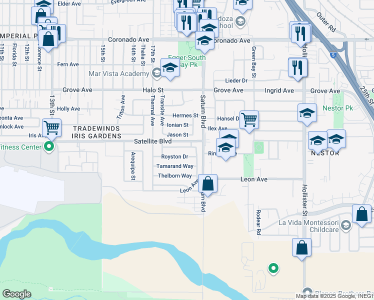 map of restaurants, bars, coffee shops, grocery stores, and more near 1841 Wolviston Way in San Diego